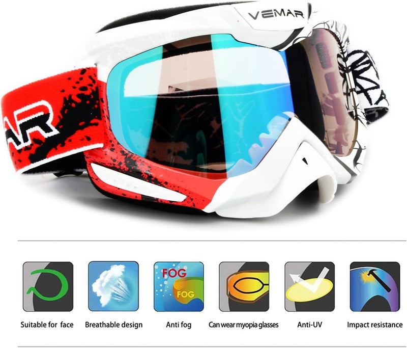 Ubelly ATV Dirt Bike Motocross Off Road Goggles Motorcycle Riding Racing MX UTV Windproof Dustproof Scratch Resistant Goggle for Adults Men Women and Youth (White&red) - Image 2